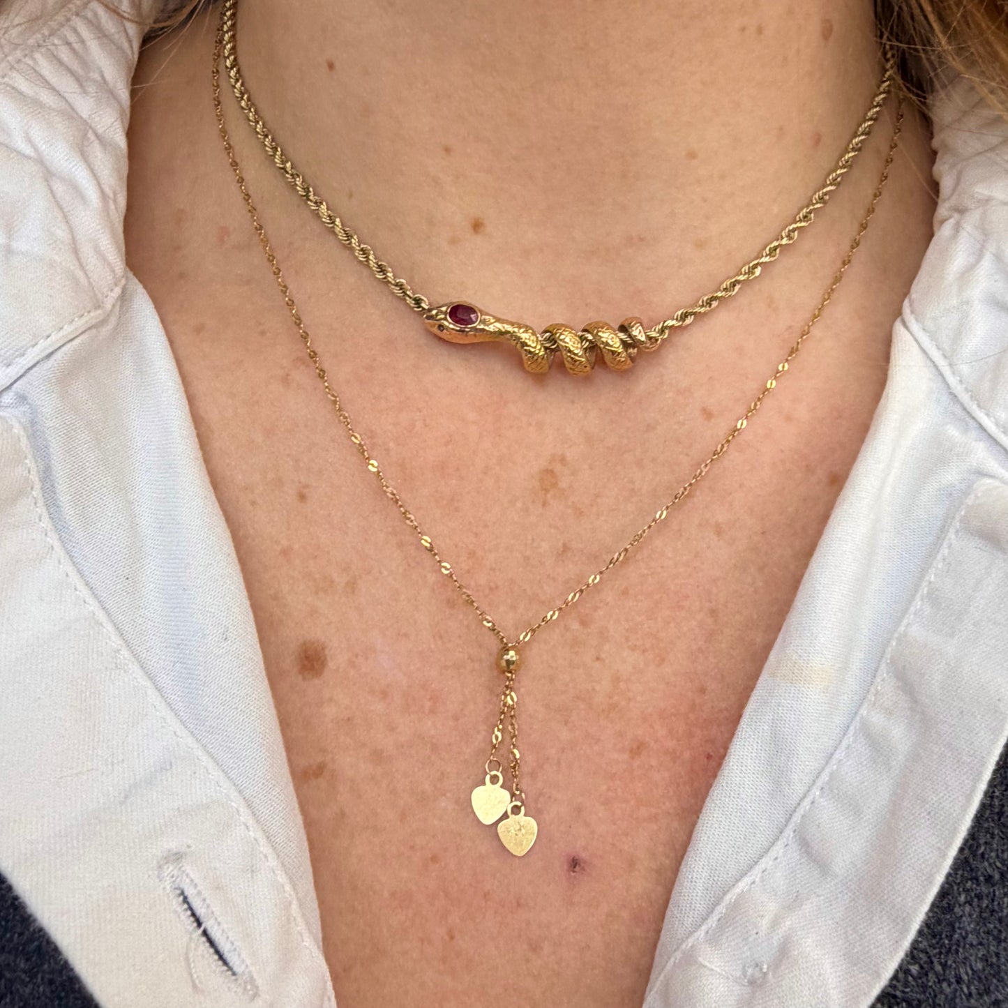 Vintage 14k Heart Lariat Necklace