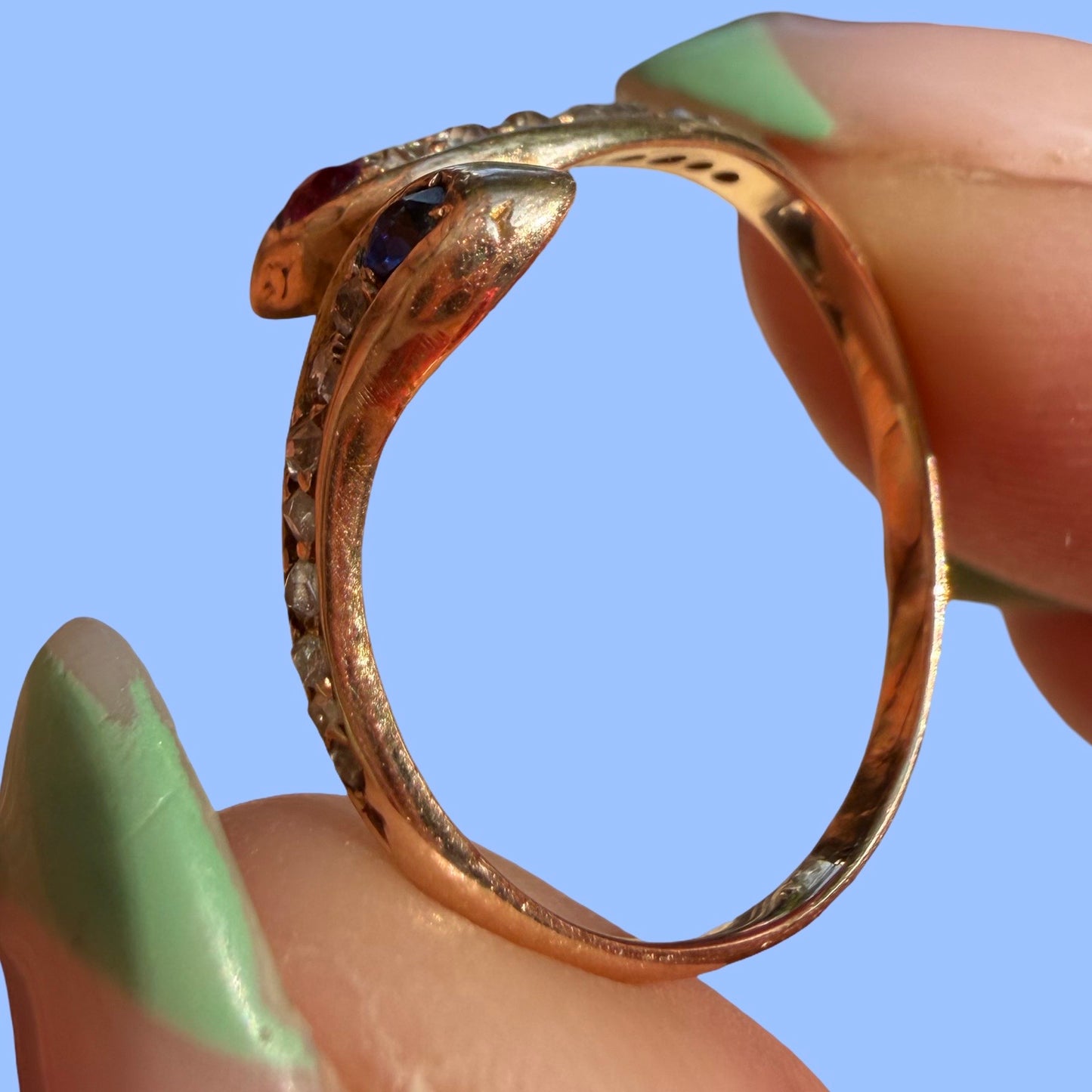 Antique 14k Diamond Ruby and Sapphire Ring