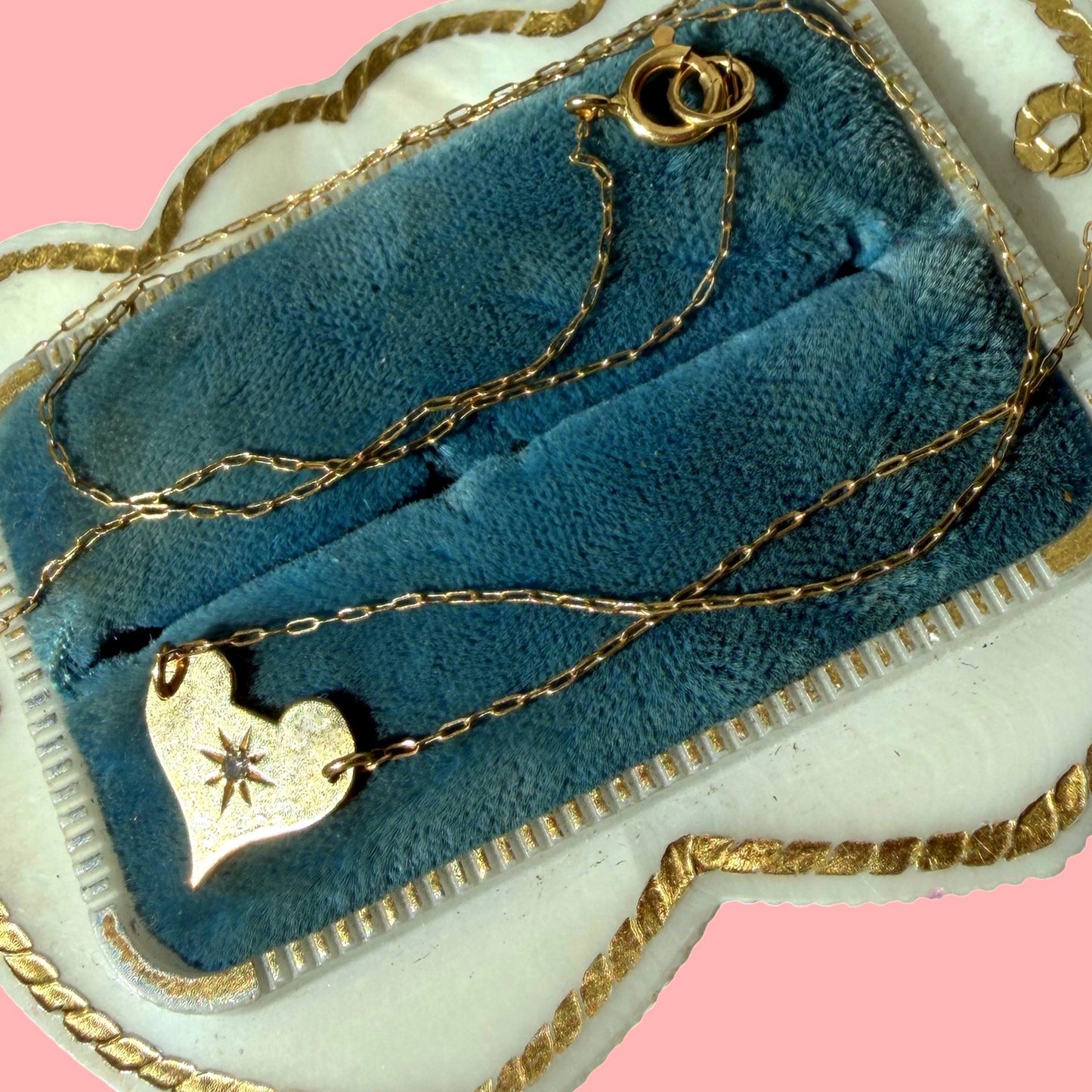 Vintage 14k Wee Diamond Heart Necklace
