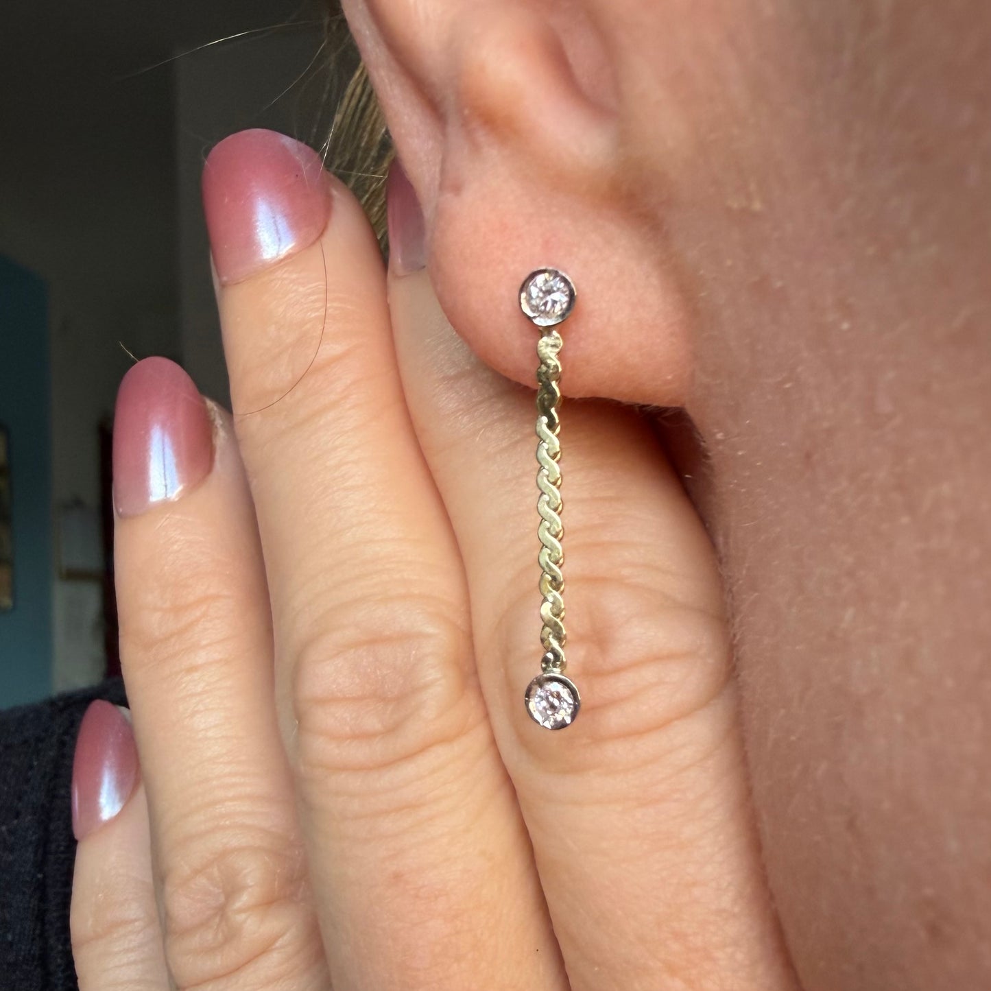 Upcycled 14k Diamond Dangle Earrings