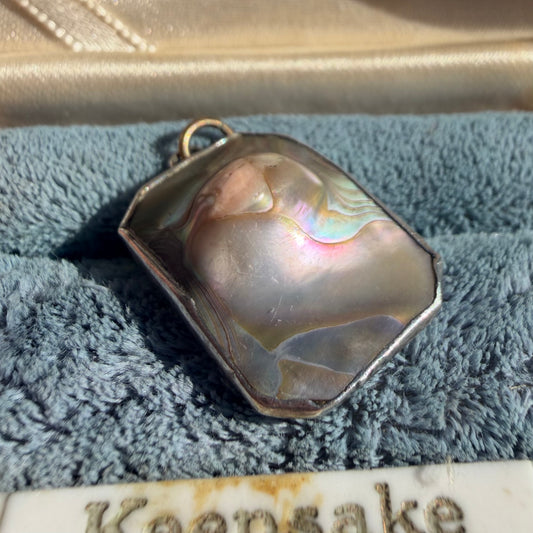 Vintage Sterling Silver Blister Pearl Abalone Pendant