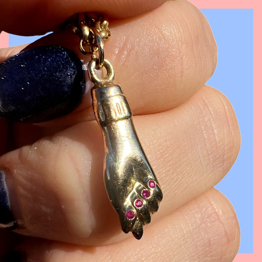 Upcycle 10k Mani FIga Charm with Ruby Fingernails