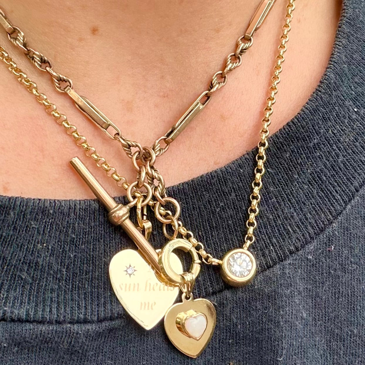 Upcycled 14k Rolo Chain with Bezel Diamond Necklace