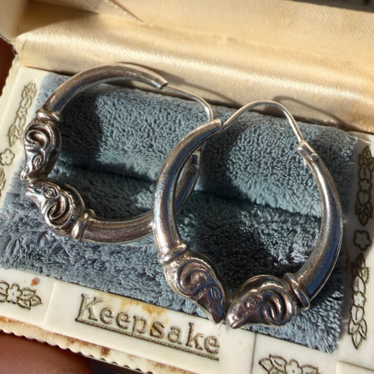 Vintage Sterling Silver Ram Hoops