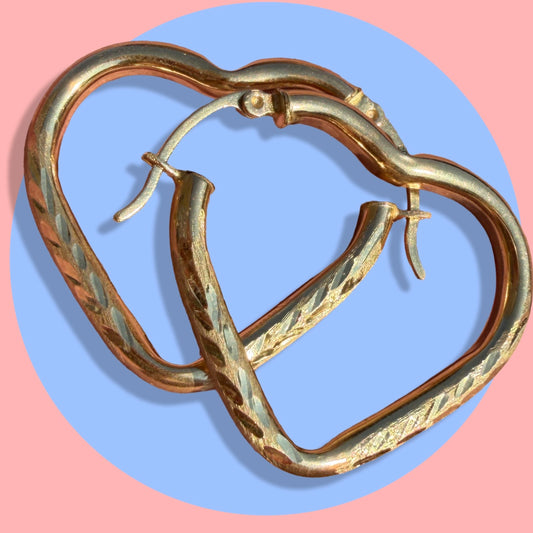 Vintage 14k Heart Hoops