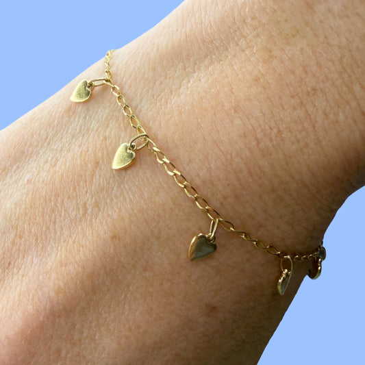 Vintage 14k Heart Charm Bracelet