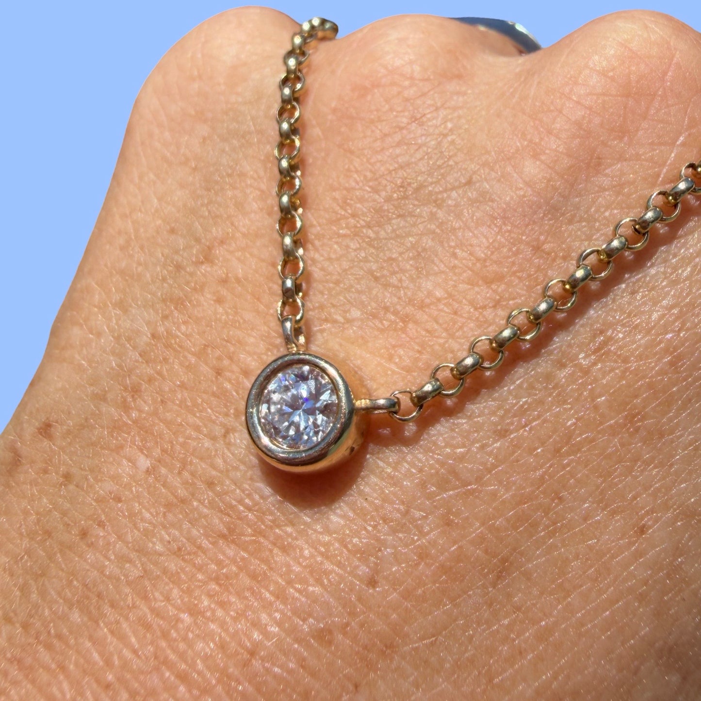 Upcycled 14k Rolo Chain with Bezel Diamond Necklace