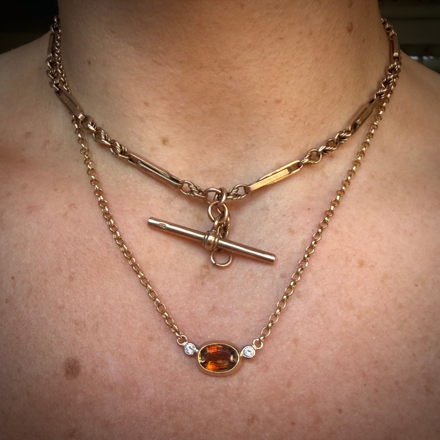 Vintage 14k Topaz and Diamond Necklace