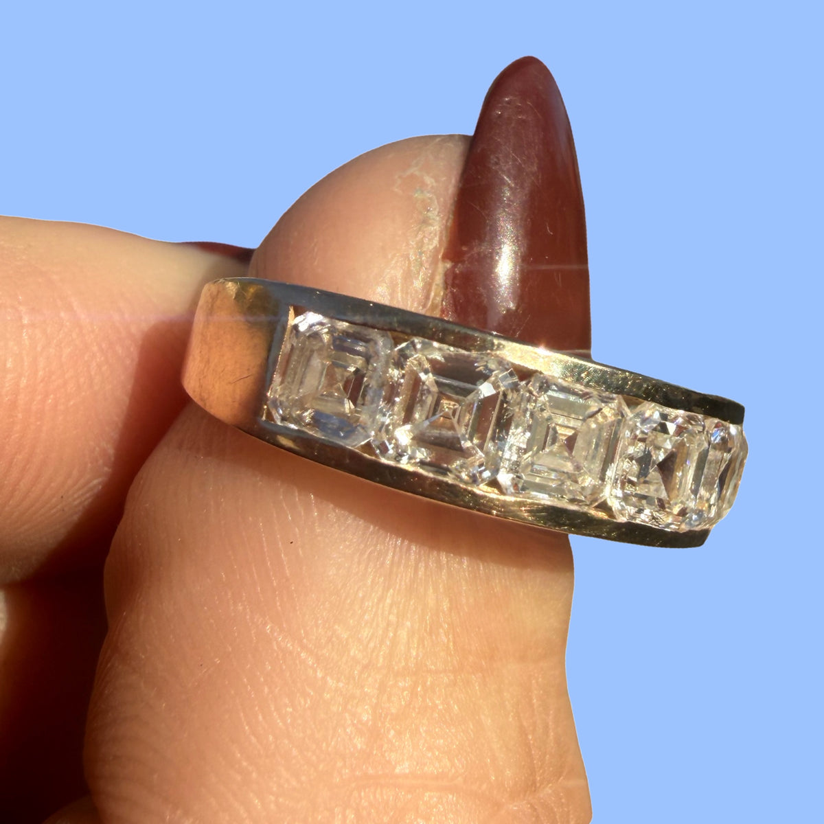 Chunky 14k Asscher Cut Half Eternity band Ring