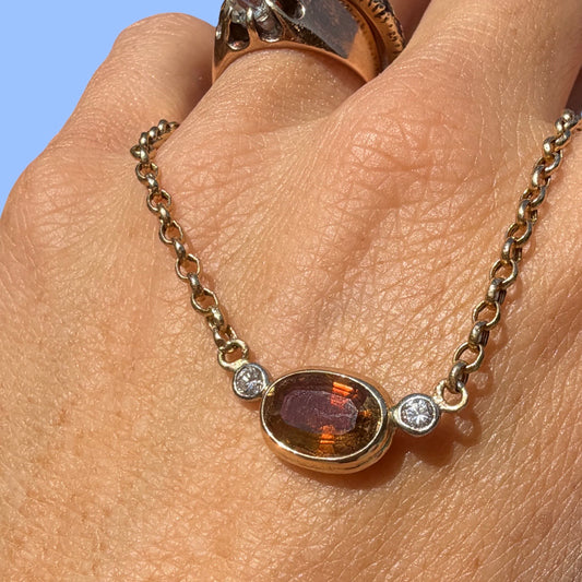 Vintage 14k Topaz and Diamond Necklace