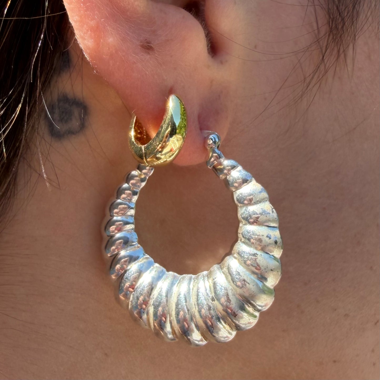 Vintage Sterling Silver Chunky Shrimp Hoops