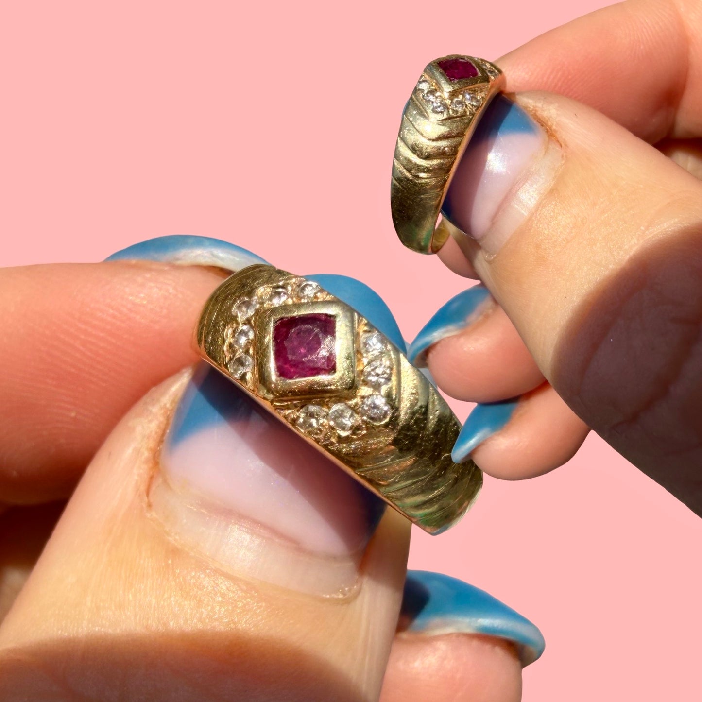 Vintage 14k Ruby and Diamond Pinky Ring
