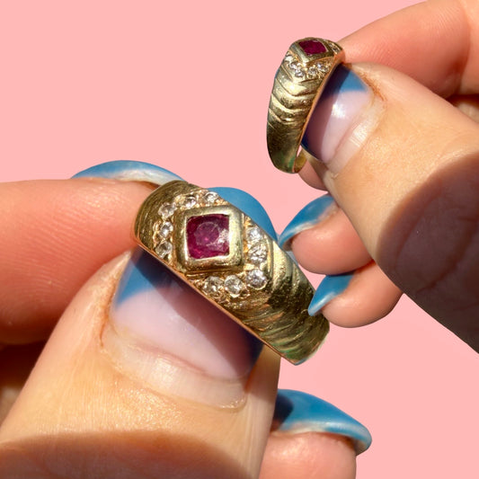 Vintage 14k Ruby and Diamond Pinky Ring