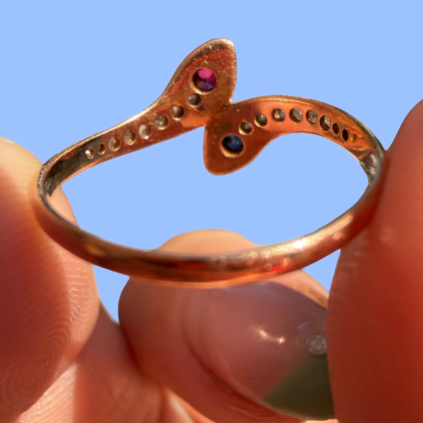 Antique 14k Diamond Ruby and Sapphire Ring
