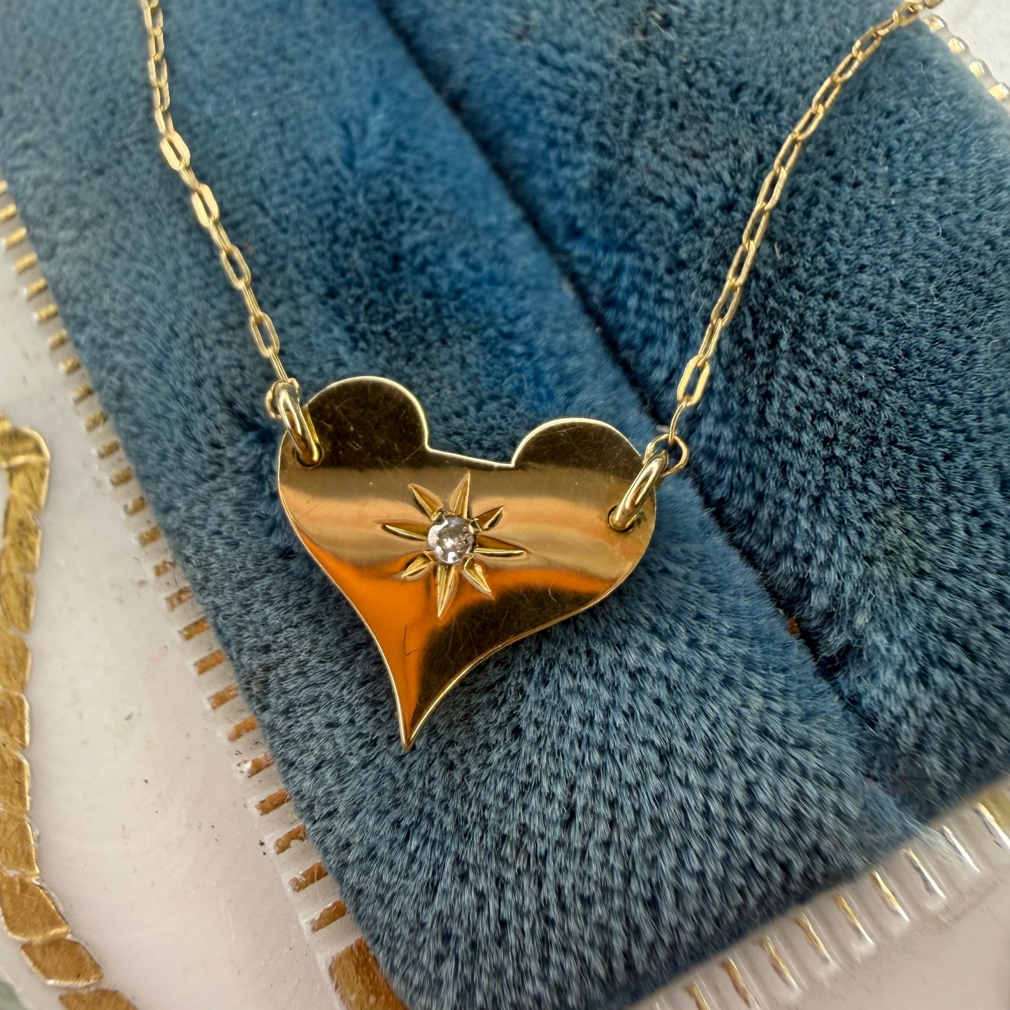 Vintage 14k Wee Diamond Heart Necklace