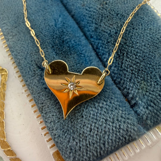 Vintage 14k Wee Diamond Heart Necklace