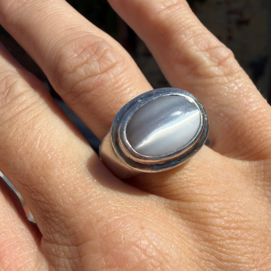 Vintage Sterling Silver Cat Eye Glass Cabochon Ring