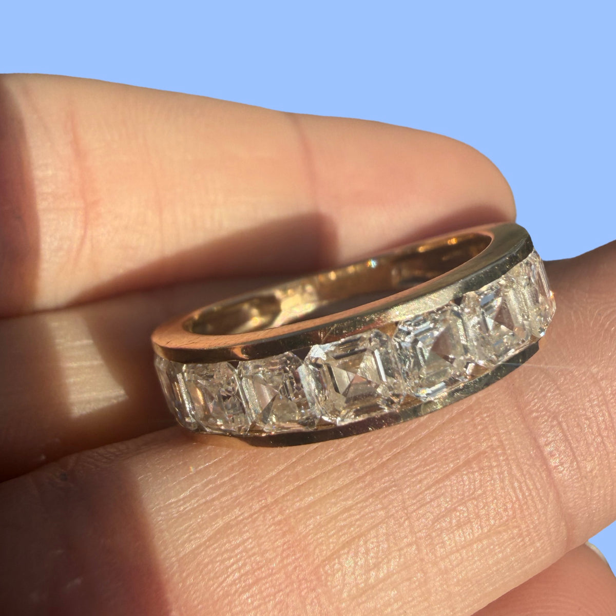 Chunky 14k Asscher Cut Half Eternity band Ring