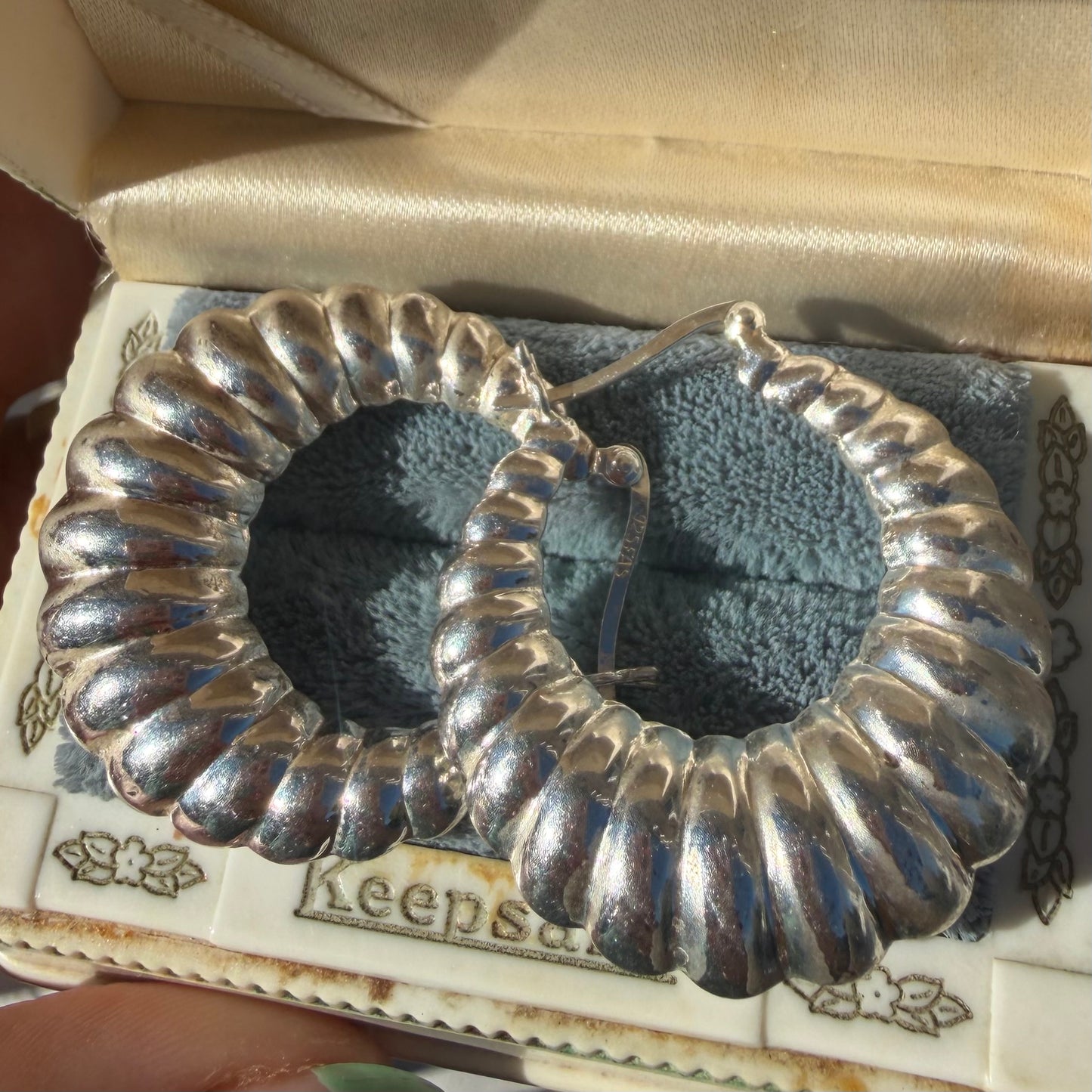 Vintage Sterling Silver Chunky Shrimp Hoops