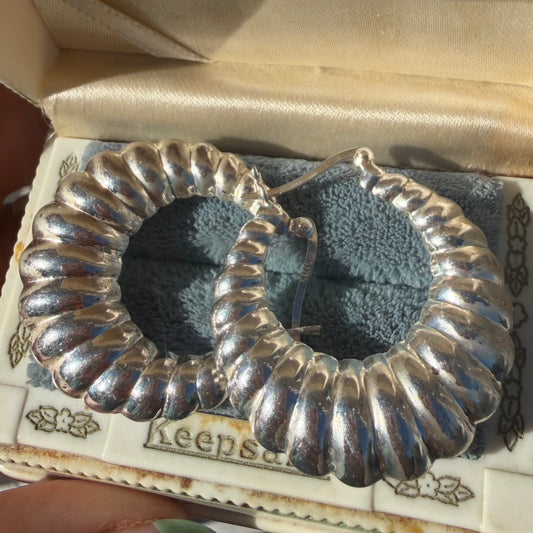 Vintage Sterling Silver Chunky Shrimp Hoops