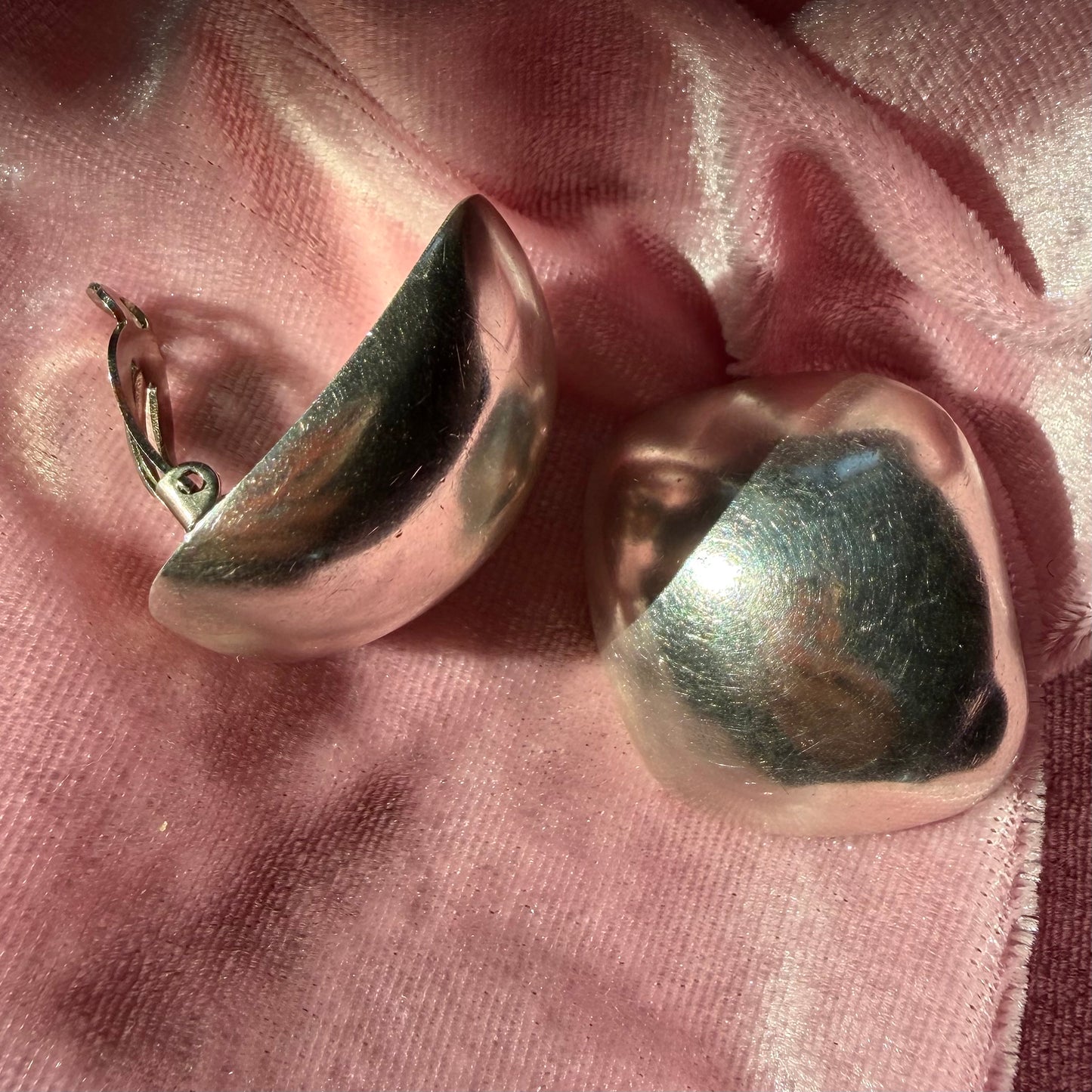 Vintage Sterling Silver Puffy Clip On Earrings