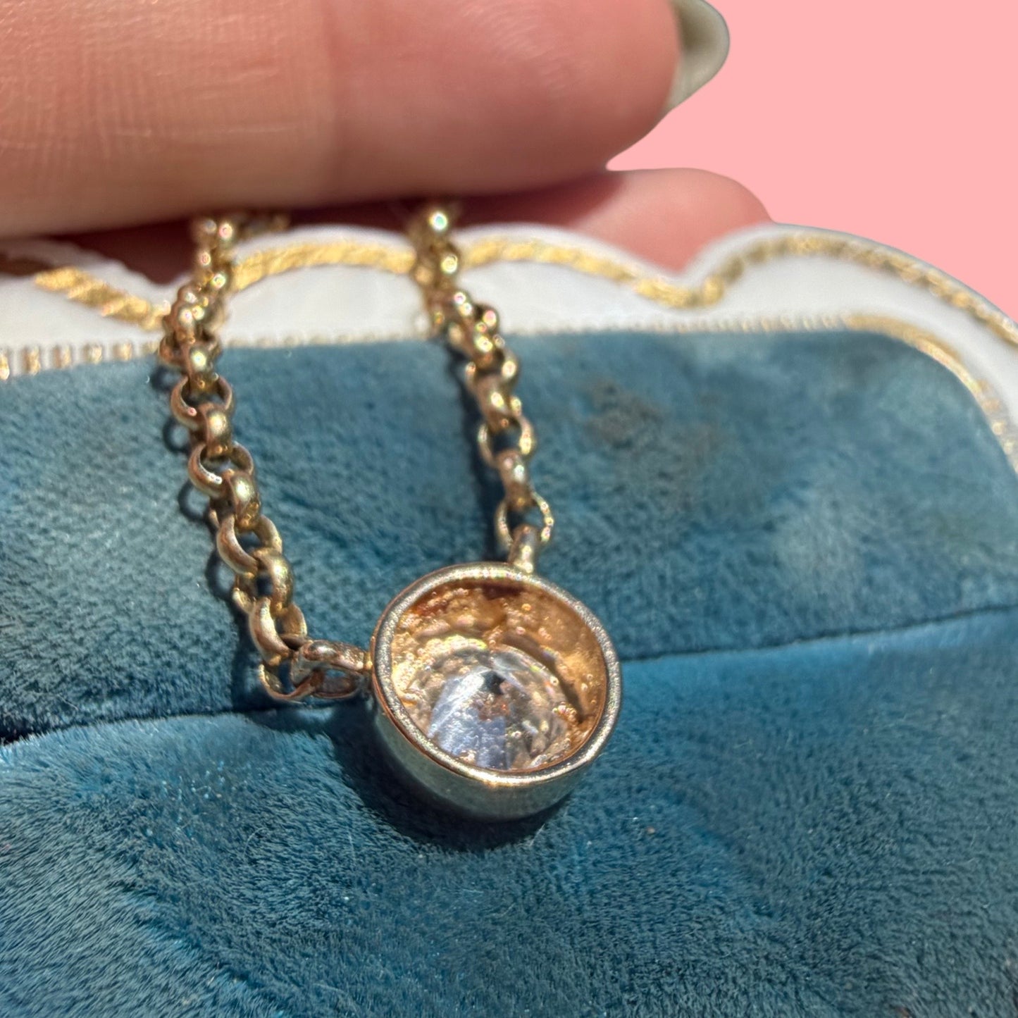 Upcycled 14k Rolo Chain with Bezel Diamond Necklace