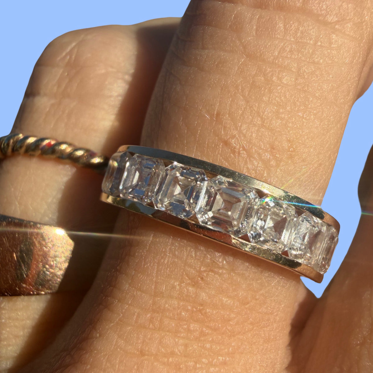 Chunky 14k Asscher Cut Half Eternity band Ring