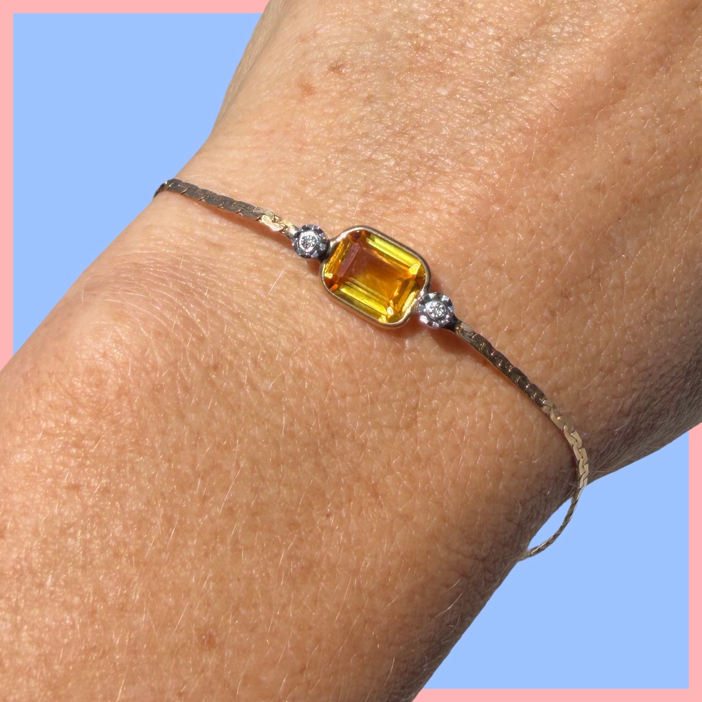 Vintage 14k Citrine and Diamond Bracelet
