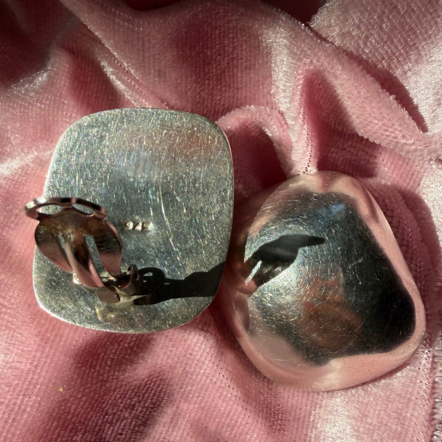 Vintage Sterling Silver Puffy Clip On Earrings