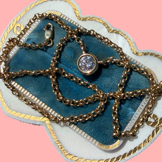 Upcycled 14k Rolo Chain with Bezel Diamond Necklace