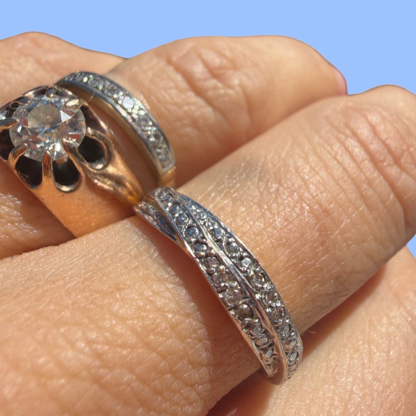 Antique 10k Two Tone Overlap Diamond Band