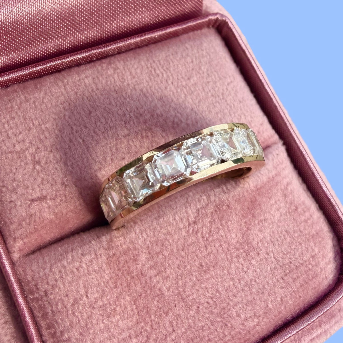 Chunky 14k Asscher Cut Half Eternity band Ring