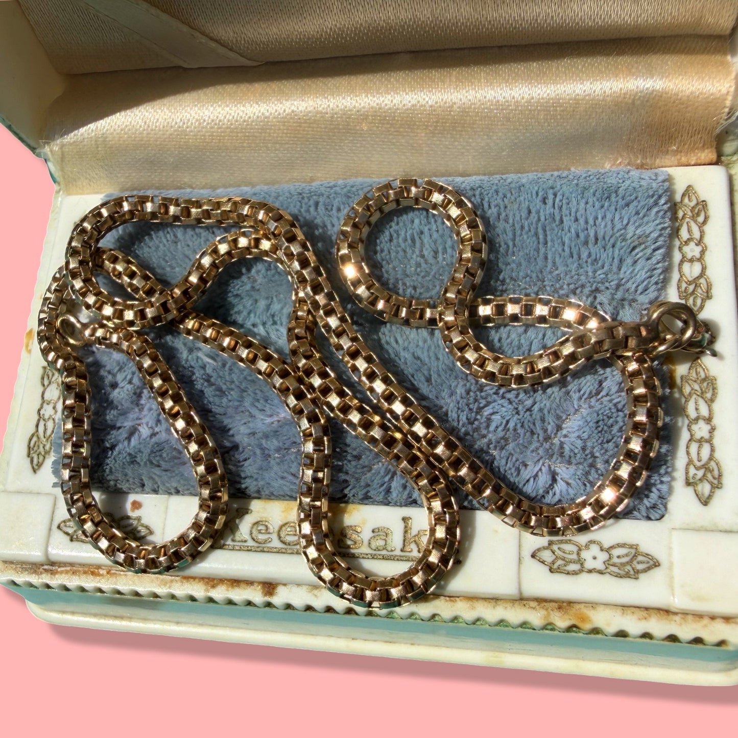 Vintage 14k Puffy Box Chain Necklace