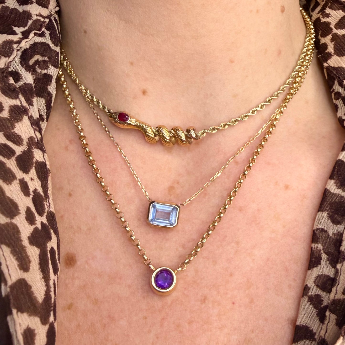 Vintage 14k Aquamarine Bezel Necklace