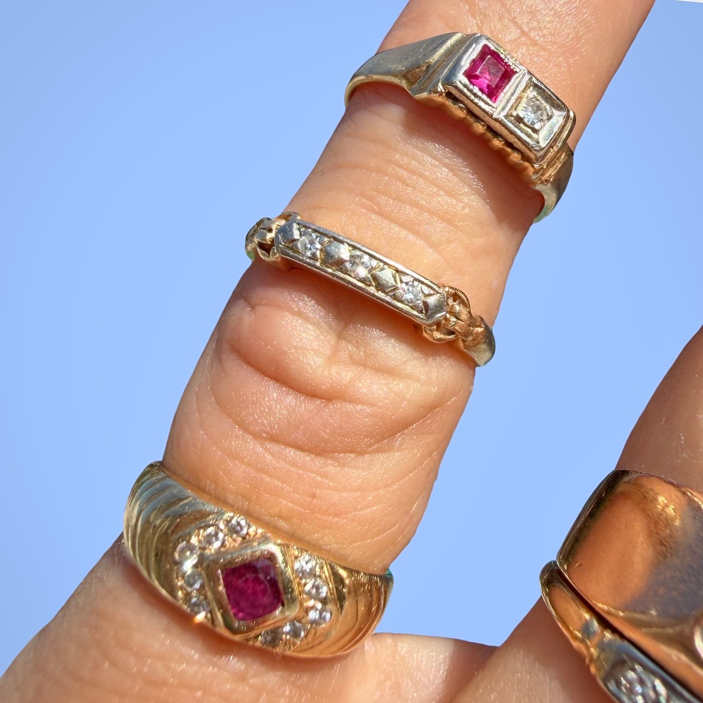 Vintage Toi et Moi Ruby and Diamond Pinky Ring