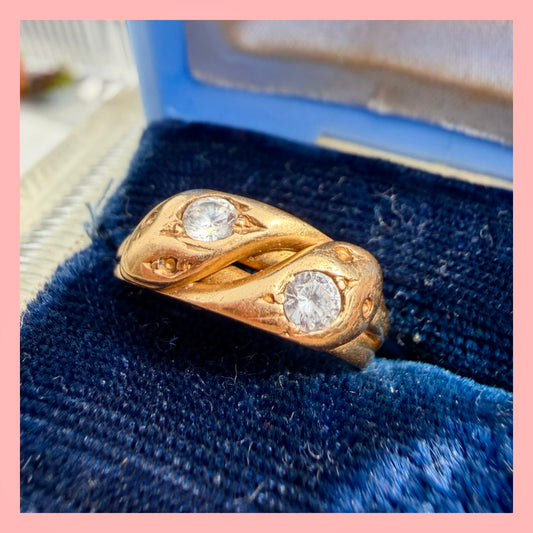 Antique 18k Double Diamond Snake Ring