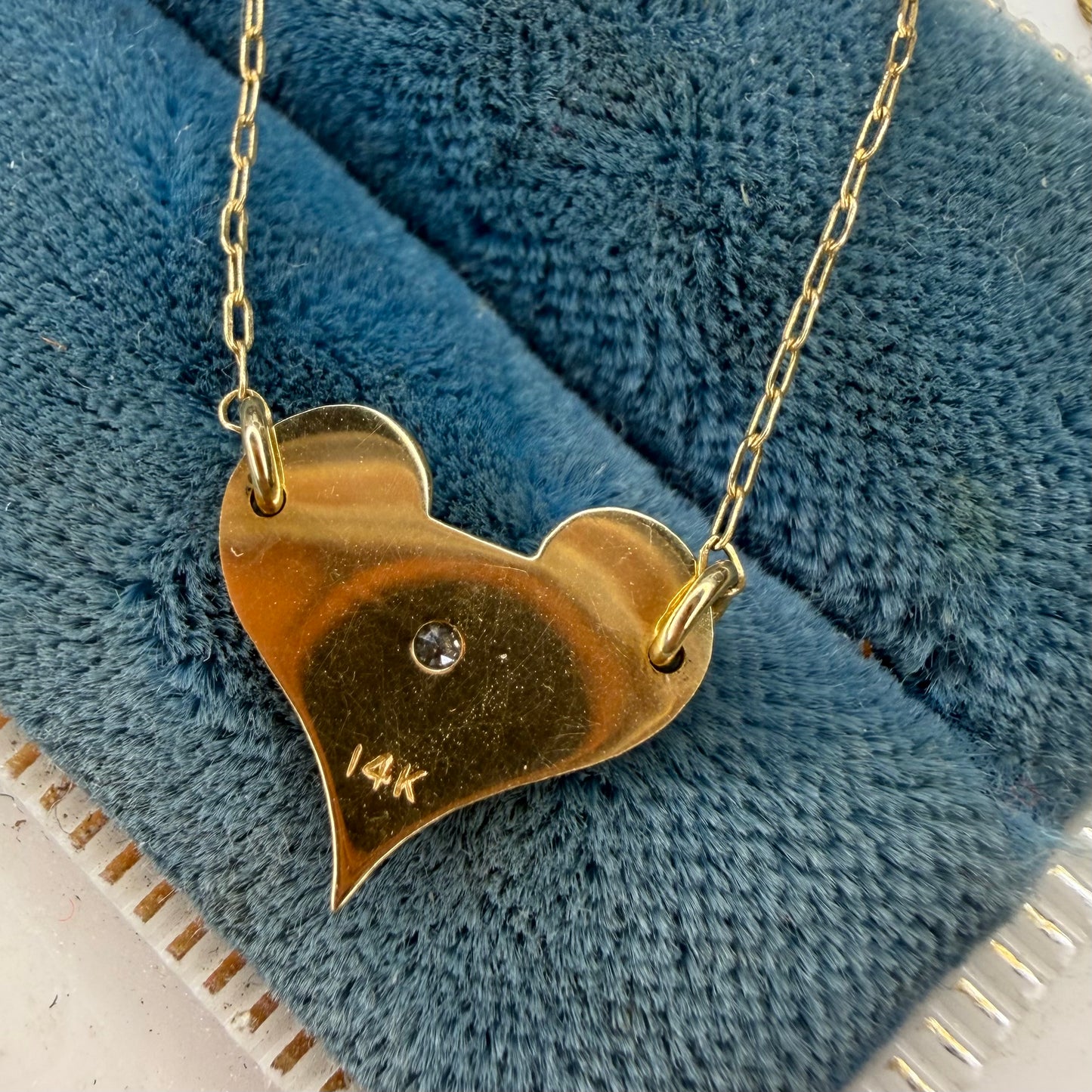 Vintage 14k Wee Diamond Heart Necklace