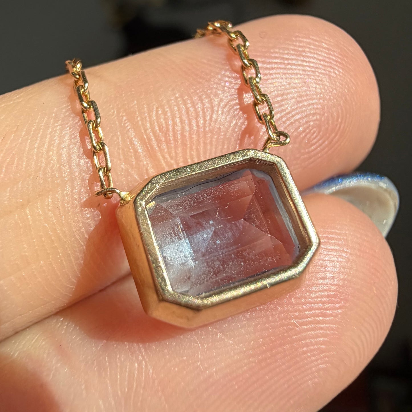 Vintage 14k Aquamarine Bezel Necklace